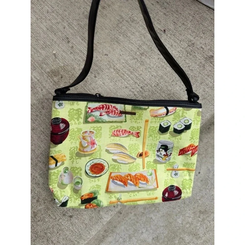 Sushi Print Purse by Celebrity Green Multi Color Black handle